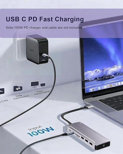 USB C Hub Adapter for MacBook Pro/Air M4 M3 M2 M1 2025-2018 13" 14" 15" 16", Mac Multiport Adapter, 13 in 2 MacBook Accessories with Dual HDMI 4K, 100W PD, Audio, RJ45, SD/TF, USB C/USB A Data Ports