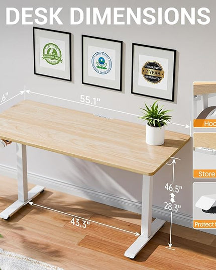 Veken 55 Inch Large Electric Standing Desk, 4 Memory Heights Adjustable,Sit to Stand Up, Work Home Office Computer Table for Study, Walking Pad, Writing, and Games, Wooden Desktop Desks, Nature Wood