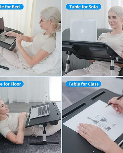 Laptop Bed Tray Table [Luxury PVC Leather], Adjustable Laptop Desk for Bed, Foldable Lap Desk for Laptop with 2 Drawers, Multifunctional Table for Working, Eating, Writing, Gaming, Drawing