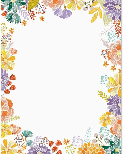 Current Wildflower Floral Letter Paper - Spring Stationery Papers With Decorative Wildflower Border, Printable Holiday, Wedding & Bridal Shower, & Invitation Sheets, Set of 25, 8 1/2" x 11"
