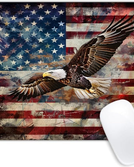 Square Mouse Pad Patriotic Bald Eagle with American Flag-1,Gaming Mouse Pads for Desk,Soft Computer Waterproof Non-Slip Mouse Mat