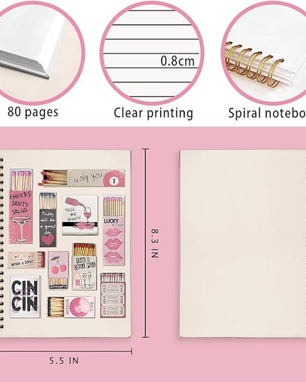 Vintage Preppy Aesthetic Spiral Notebook Journal, Pink Girly Notebook, Preppy Gifts for Women, Office Supplies, Hardcover Spiral Notebook 80 Sheets -160 Pages 5.5x8.3 Inch