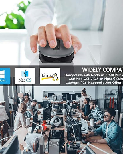 WisFox 2.4G Wireless Mouse for Laptop, Ergonomic Computer Mouse with USB Receiver and Type-C Adapter, 3 Adjustable Levels, 6 Button Cordless Mice for Windows Mac PC Notebook (Grey and Black)