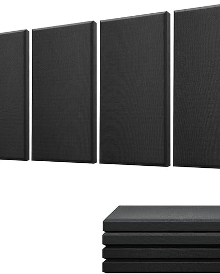 Moukey Acoustic Panels 4 PCS, 2.4“ Thick Fiberglass Soundproof Wall Panels 24''x12'', Self-adhesive Sound Absorbing Panels for Studios, Office, Home Theater (Black)