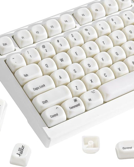 YUNZII 126-Key Ceramic keycaps Style, MOA Profile, Elegant Minimalist Design, Dye-Sublimated PC Keycaps with Silky Texture for MX Mechanical Gaming Keyboards (White)
