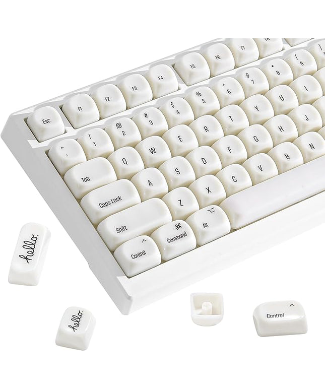 YUNZII 126-Key Ceramic keycaps Style, MOA Profile, Elegant Minimalist Design, Dye-Sublimated PC Keycaps with Silky Texture for MX Mechanical Gaming Keyboards (White)