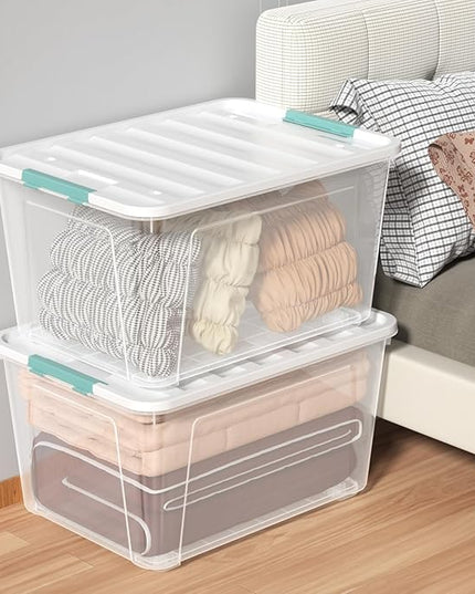 4 Pack 85 Quart Latching Storage Box Bin, Large Storage Box with Wheels, Clear