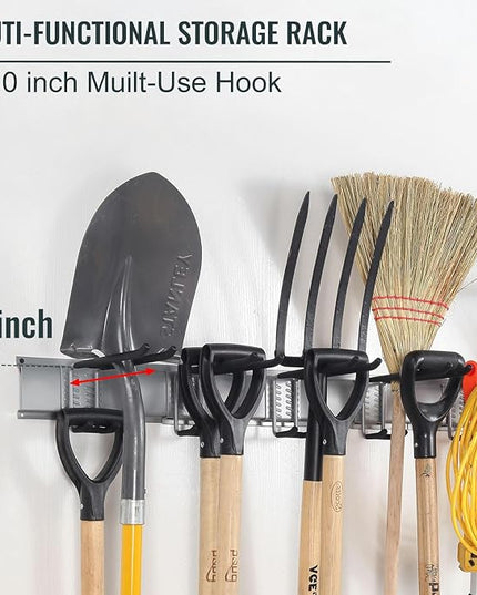 Wall Mount Tool Storage Rack, Garage Organization, Heavy Duty Garage Storage Tool Organizer, Garden Tool Wall Hooks and Hangers, Hold Up to 350lbs Grey