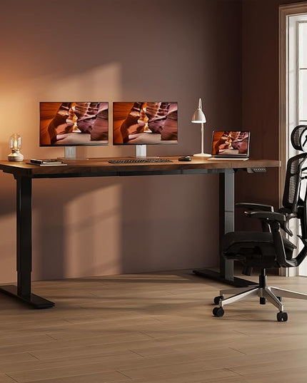 Dual Motor Standing Desk, Large Stand Up Desks, 79x31 Inches Electric Sit Stand Desks, 4 Memory Preset Adjustable Height Computer Table for Home Office with Splice Board (Brown)