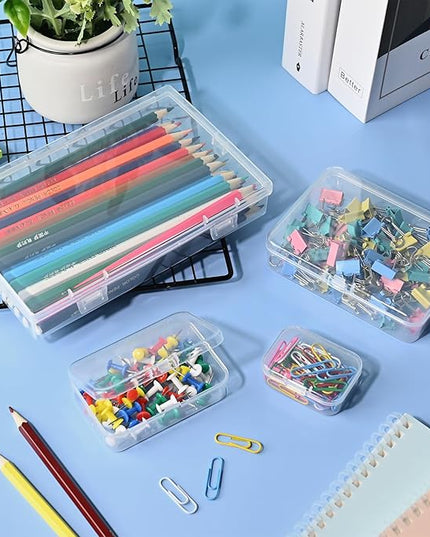 24 Pack Mixed Sizes Small Plastic Storage Containers, Mini Rectangular Small Items Organizer Boxes with Hinged Lids and Labels for Craft Jewelry Beads