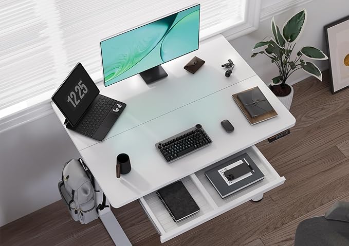 YDN Standing Desk with Drawers, Stand Up Electric Standing Desk Adjustable Height, Sit Stand Desk Computer Workstation, 40 Inch, White