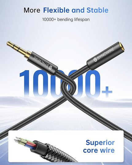 Syncwire Headphone Extension Cable - 6FT [Hi-Fi Sound][Gold Plated Jack][TRS] Nylon-Braided 3.5mm Male to Female Audio Extension Cord Compatible with iPhone iPad Smartphone Tablets Media Players
