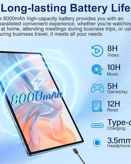 SUAAT Android 15 Tablet 30GB RAM 128GB ROM 1TB Expand, 10.1 Inch Tablets with Keyboard Mouse, Octa-Core, 8000mAh, HD IPS Display, 5G WiFi BT 5.0 GPS, Widevine L1, Gemini AI, Dual Camera - Blue