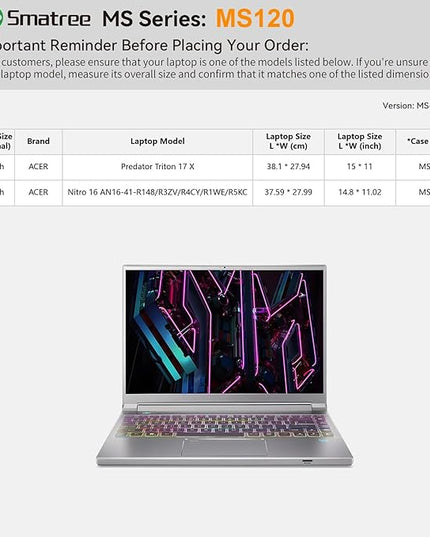 Smatree MS120 Hard EVA Protective Sleeve Case with Stand Compatible for 17 inch Acer Predator Triton 17 X Gaming Laptop, for 16 inch Acer Nitro 16 Gaming Laptop - AN16 Waterproof Sleeve