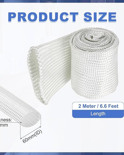 uxcell Insulation Cable Protector,60mm/2.36 Inch-2m/7 Feet High Temp Fiberglass Sleeve White