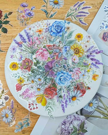 100 Pcs Natural Flower Stickers for Scrapbooking Junk Journal Notebook Planner Card Making Collage Envelope Water Bottle Phone Case Craft, Rose, Daisy, Lavender, Sunflower, Wildflower Stickers