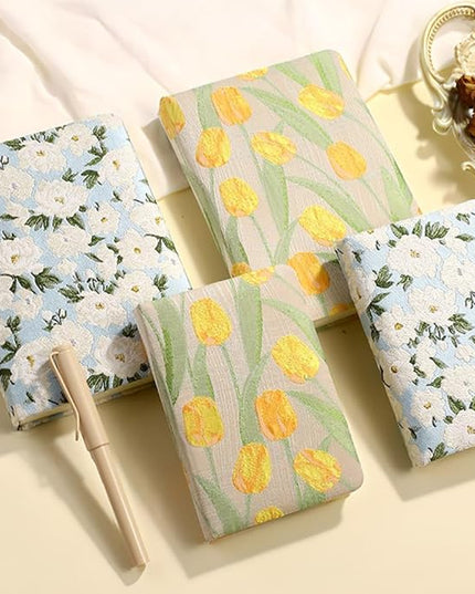 Pocket Notebook, A6, 4x6, Small Embroidered Journal, Cute Notebook, Lay Flat, Hardcover, Lined Notebook & Sketchbook, Note Taking Notebook, Beautiful Journal for Women, Tulip Flower