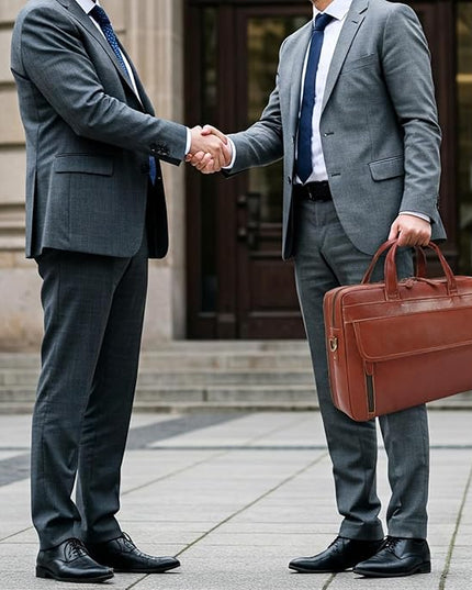 Masa Kawa Leather Briefcase for Men 15.6", 17" Laptop Computer Case Business Travel Work Messenger Cross Body Shoulder Bag