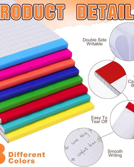 Tenceur 8 Pack Grid Paper Pad 4 x 6 Inch Graph Paper Pad, Graft Paper 30 Sheets Graph Ruled Grid Pad Notebook Notepads Memo Pads Math Grid Note Pad Scratch Pads Assorted Colors(5 Squares Per Inch)