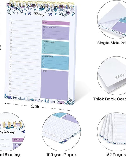 Taja To Do List Notepad - To Do List Notebook for Work with 52 Sheets, 9.8" x 6.5", Undated Daily Planner Perfect for Daily Tasks and Goal Setting, Notepad Suitable for Office, Home & School - VioletBloom
