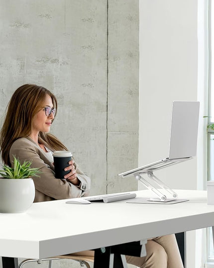 ALASHI Laptop Stand for Desk with 360° Rotating Base, Multi-Angle Adjustable Laptop Stands, Foldable Laptop Riser Compatible with 10 to 15.6 Inches PC Computer, White
