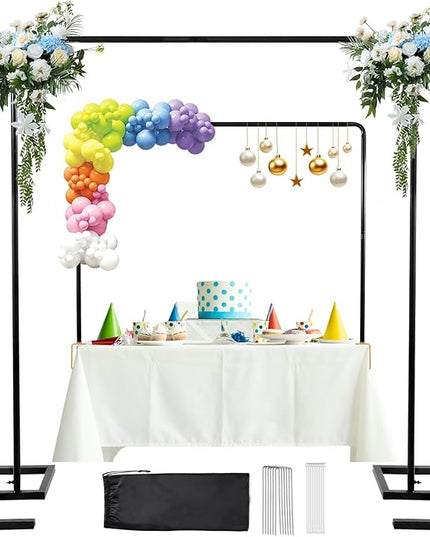 Square Backdrop Stand, 8.2FT Black Wedding Arch, Heavy Duty Balloon Arch Stand, Over The Table Rod Stand with Clamps, Adjustable Photo Booth Background, Backdrop Frame for Valentines Day Party