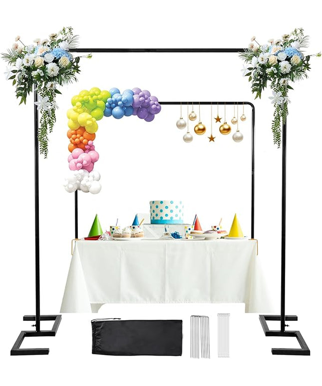 Square Backdrop Stand, 8.2FT Black Wedding Arch, Heavy Duty Balloon Arch Stand, Over The Table Rod Stand with Clamps, Adjustable Photo Booth Background, Backdrop Frame for Valentines Day Party