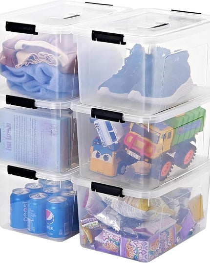 19 Quart Plastic Storage Bins with Lids, 6-Pack Stackable Clear Storage Organizing Box with Handle
