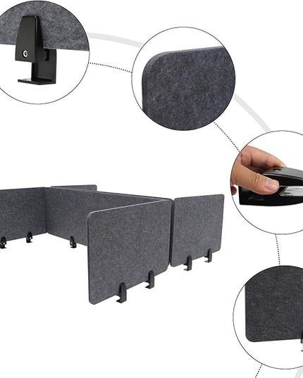 2 Sets Polyester Desk Dividers, Soundproof Room Divider Office Furniture Partitions, Privacy Desk Panel with Clamps, Stand Up Freestanding Desk Privacy Panel for Office Classroom(47.3"x16"+ 23.6"x16")