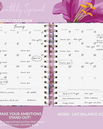 PLANBERRY Hourly Schedule Planner Premium – Undated Journal with Time Slots for Productivity & Budget Organizer, 6.9″x8.5″ (Flower Paradise)