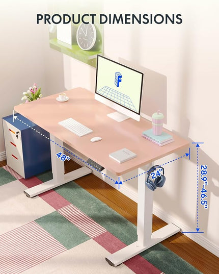 FLEXISPOT EN1 One-Piece Standing Desk, 48"x24" Seamless Desktop Electric Height Adjustable Desk for Home Office, Multi-Monitor Setups & Easy Assembly, Pink