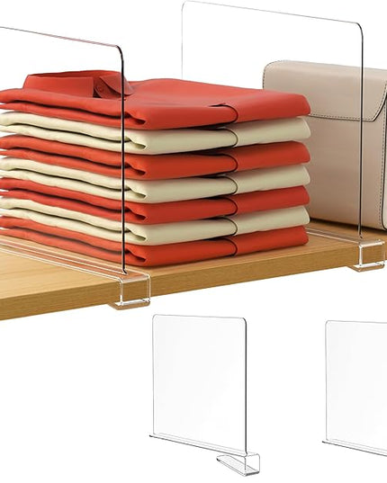 HBlife 𝟭𝟮 𝗜𝗻𝗰𝗵𝗲𝘀 𝗧𝗮𝗹𝗹 [𝗘𝘅𝘁𝗿𝗮 𝗧𝗮𝗹𝗹 𝗩𝗲𝗿𝘀𝗶𝗼𝗻] Clear Shelf Dividers, 2 Pack Purse Organizer for Closet Perfect for Sweater, Shirts, Handbags, Acrylic Bookshelf for Organization