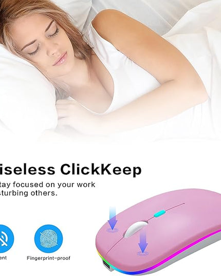 Wireless Bluetooth Mouse Rechargeable Laptop Mice with LED Use Portable(BT5.2 and USB 2.4G) Dual Mode Connection Silent Slim Computer Mouse for Laptop/iPad Tablet/Apple MacBook/PC (Rose Gold)