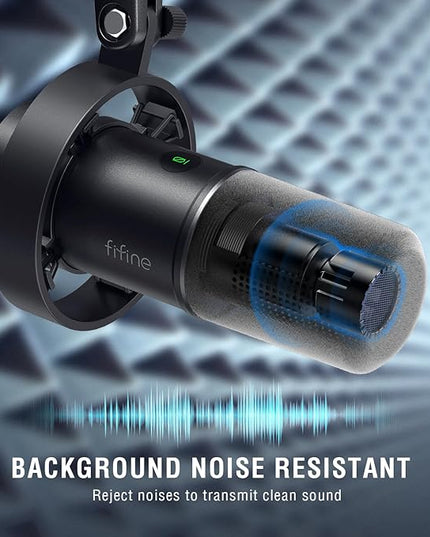 FIFINE Dynamic Podcast Microphone Set with Boom Arm Stand, Studio XLR/USB Microphone for Recording Vocal Streaming, Metal Mic with Mute Tap, Headphone Jack, Heavy Duty Boom Arm-K688T
