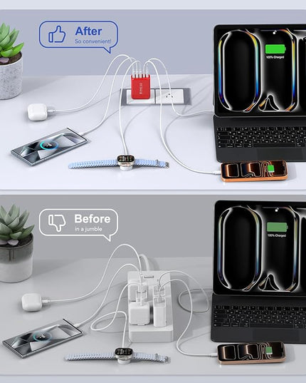 60W USB C Wall Charger, 2Pack 5-Port C Charger Fast Charging Block PD Power Adapter +QC 3.0 Multiport Type C Box Brick Cube USB A Wall Plug for iPhone 14/15/16/17 Pro Max, iPad,Samsung Galaxy(Red)