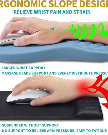 Hokafenle 2 in 1 Ergonomic Mouse Pad Wrist Support & Wrist Rest for Computer Keyboard Set, with Relieve Carpal Tunnel Pain Massage Bulge and Full Memory Gel Design (2In1 Set, Lake Blue)