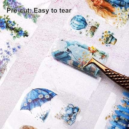 AuriicLeaf Daisy Fence PET Tape Set, 3 Rolls Pre-Cut Floral Stickers for Scrapbooking, Journaling, DIY Crafts, and Collage Art (30 mm/50 mm/55 mm)