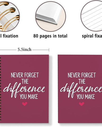 DSHFG Purple Red Notebook Journal for Women Employees Gifts, Notebooks for Work Office Supplies, Appreciation Gifts Thank You Gift, Spiral Notebook, Never Forget The Difference You Make, 5.5x8.3