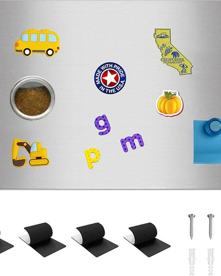 Magnetic Board,17.1" x 11.8" Magnet Display,for Magnets and Bulletin Board,Suitable for Wall, Refrigerator, Compartment, Cabinet etc,Comes with Dual Lock Tape for Easy Hanging (Silver)