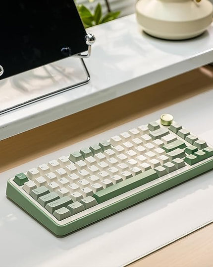 YUNZII B75 PRO Wireless Mechanical Keyboard,75% Layout with Knob,Hot Swap Gasket Structure,Creamy Pre-lubed Switches,RGB Backlit,Bluetooth/Type-C/2.4G for Win/Mac (Matcha Green, Cocoa Cream V2 Switch)