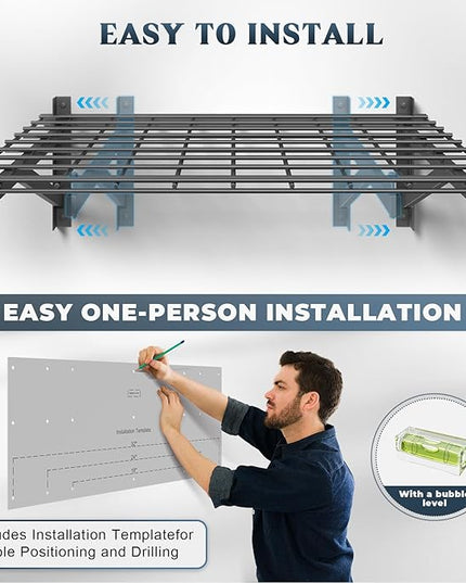 4 Pack Heavy Duty Garage Wall Shelving Set (2x3ft), Wall Mounted Garage Shelves 1400lbs Capacity, 24"x72" Shelf Storage Rack Floating Shelves, Black