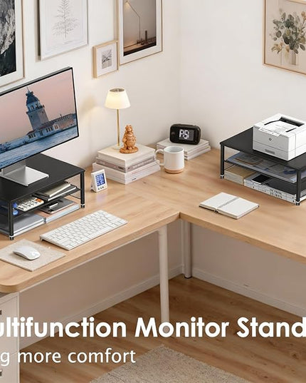 OPNICE 2-Tier Computer Monitor Stand Riser, Desk Organizer for Monitor, Laptops and Printer(Black)