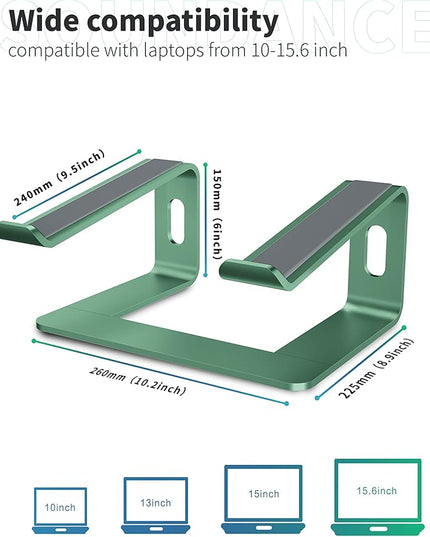 SOUNDANCE Laptop Stand, Aluminum Computer Riser, Ergonomic Laptops Elevator for Desk, Metal Holder Compatible with 10 to 15.6 Inches Notebook Computer, Green