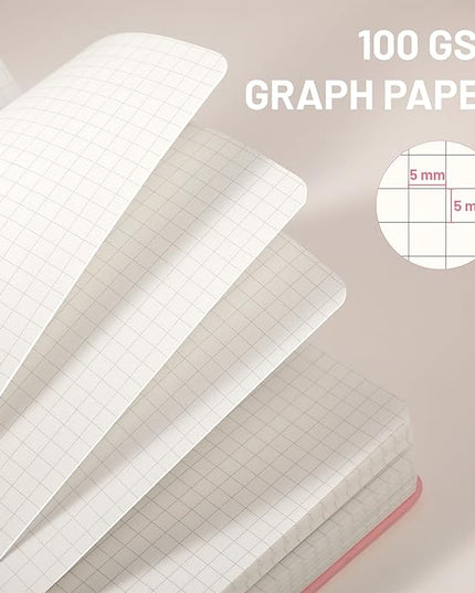 CAGIE Graph Notebook 320 Pages 100 GSM Paper Graphing Grid Journal B5 Hardcover Leather Quad Ruled Notebooks for Engineering, Math, Work, Pink