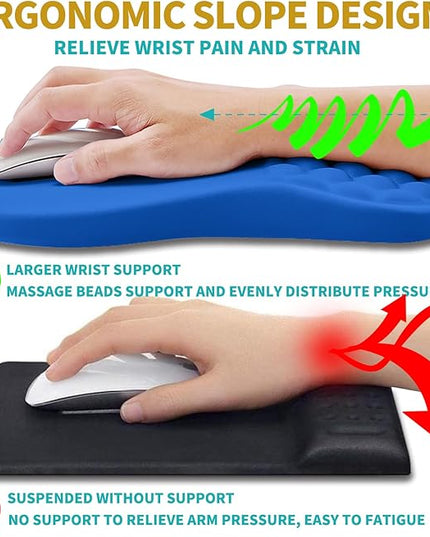 Hokafenle 2 in 1 Ergonomic Mouse Pad Wrist Support & Wrist Rest for Computer Keyboard Set, with Relieve Carpal Tunnel Pain Massage Bulge and Full Memory Gel Design (2In1 Set, Dg Blue)