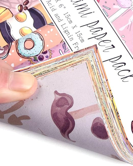 Origami Paper Kit 50 Sheets 70GSM 6 Inch Square Double Sided Color 50 Vivid Japanese Washi Chiyo Colors for Hand Crafts Origami Paper Arts Creativity.Dessert