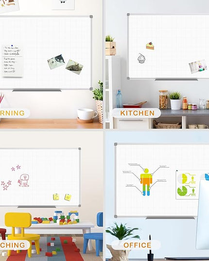 JILoffice Magnetic Dry Erase Planning Board, Grid Pattern White Board 36 x 24 Inch, Silver Aluminum Frame with Detachable Marker Tray for Office School and Home