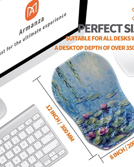 Ergonomic Slope Mouse Pad Wrist Support, Wrist Rest Mousepad for Carpal Tunnel Pain Relief with Massage Bulge and Slow Rebound Memory Foam (12x8 inch, Lotus Pond)