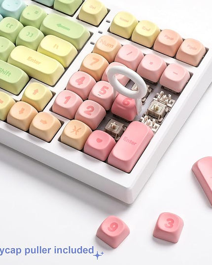 YUNZII 140 Keys MOA Keycaps, Dye-Sublimation PBT Custom Keycap Set for MOA Profile, Cute Rainbow Candy Keycap for MX Switches Mechanical Gaming Keyboard(Rainbow)