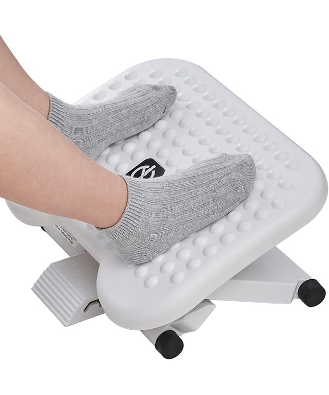 HUANUO Adjustable Desk Footrest, Foot Rest for Under Desk at Work with Massage, Adjustable Foot Stool with 3 Height Position & 30 Degree Tilt Angle Adjustment for Home, Office, White